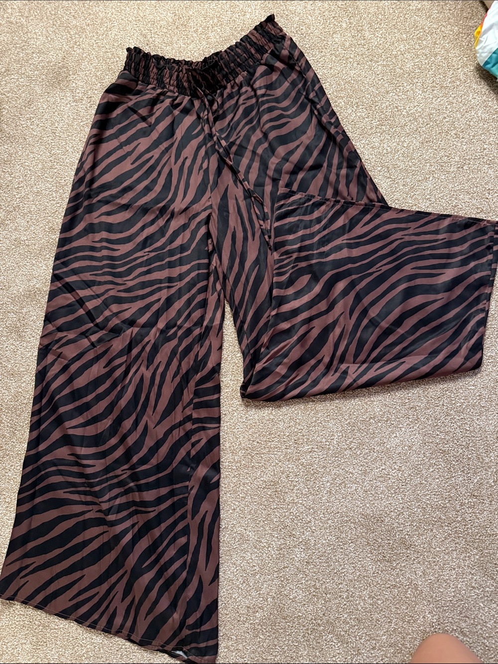 Summersalt Brown High Rise Zebra Satin Wide Leg Pants Size Small